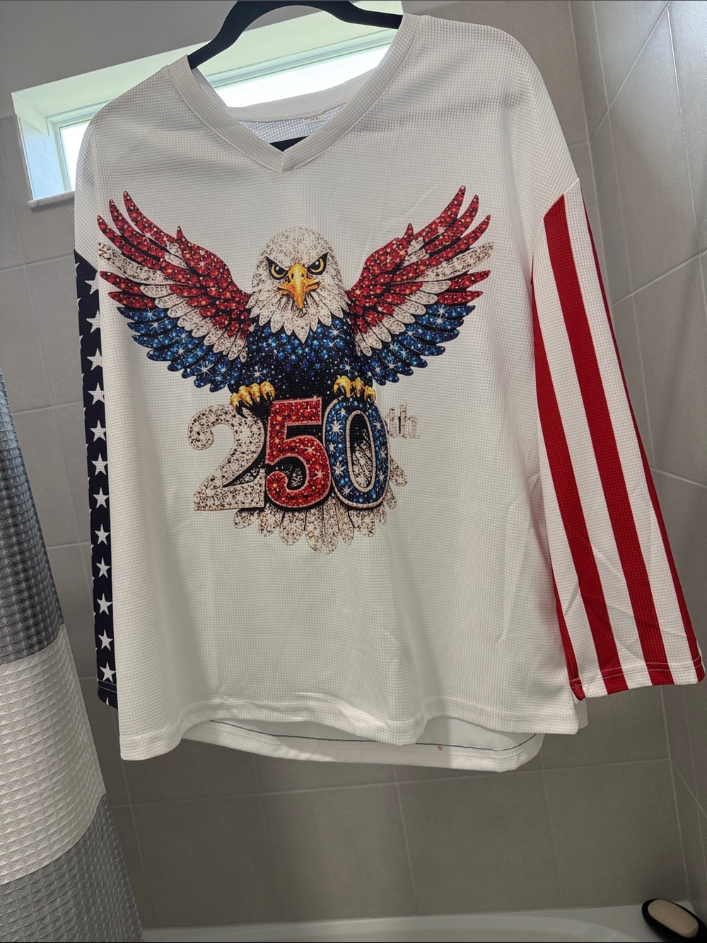 Patriotic Eagle Graphic Long Sleeve Tee - White Perfect For the 4th of July